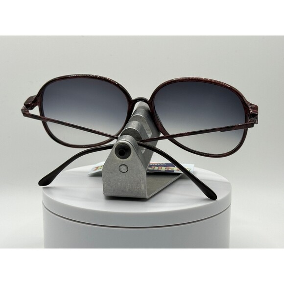 Vintage Oversize Sunglasses NOS Preppy Style Grey Fade Lens Wood Grain Frame 80s - Picture 6 of 9